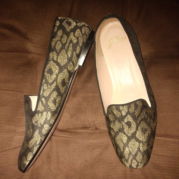❤️New J CREW COLLECTION BLACK GOLD METALLIC LEOPARD PRINT BALLET FLATS S… - Picture 1 of 8